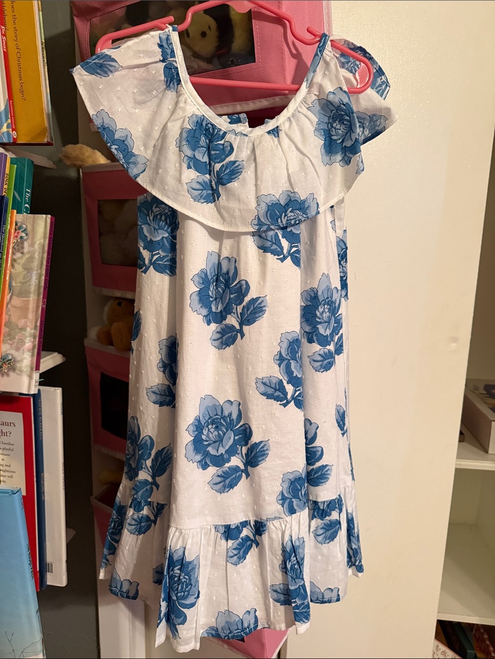 Janie and Jack White Dress with Blue Floral Ruffle Collar